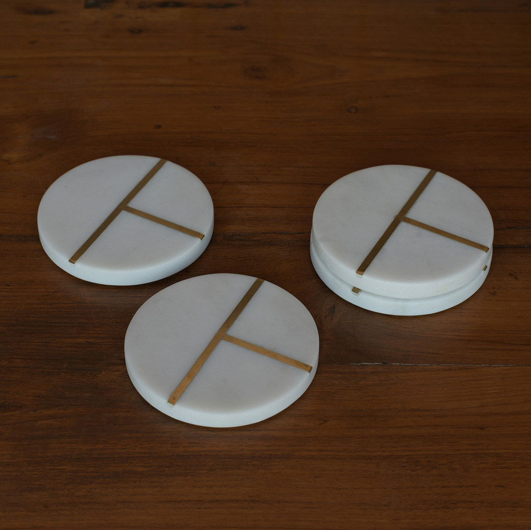 Marble Coaster with Brass Inlay Set/4