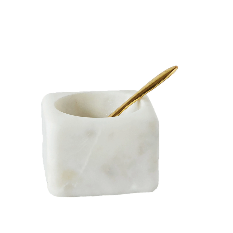 Marble Bowl with Brass Spoon, Set of 2