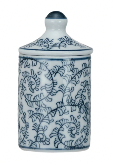 Hand Painted Blue & White Stoneware Spice Jar