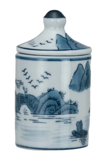 Hand Painted Blue & White Stoneware Spice Jar