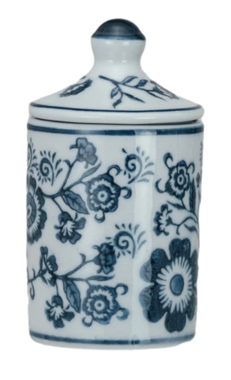 Hand Painted Blue & White Stoneware Spice Jar