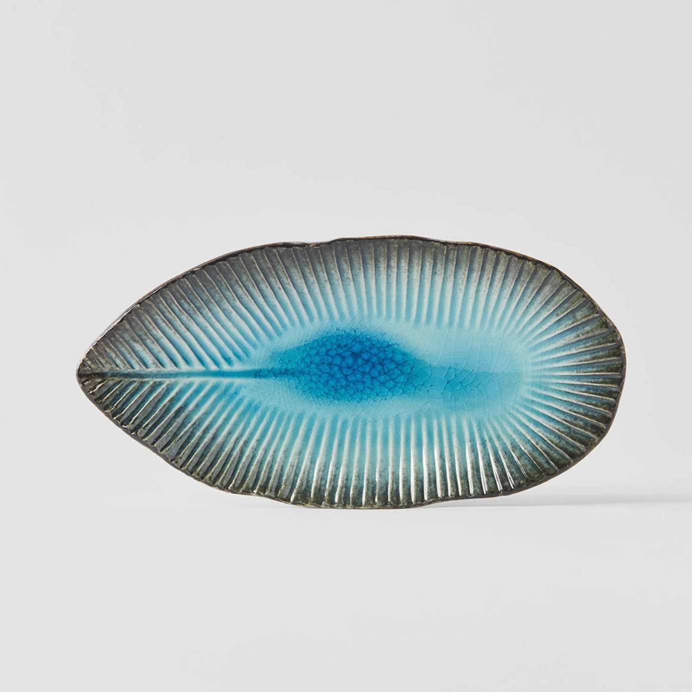 Sky Blue Ridged Oval Plate