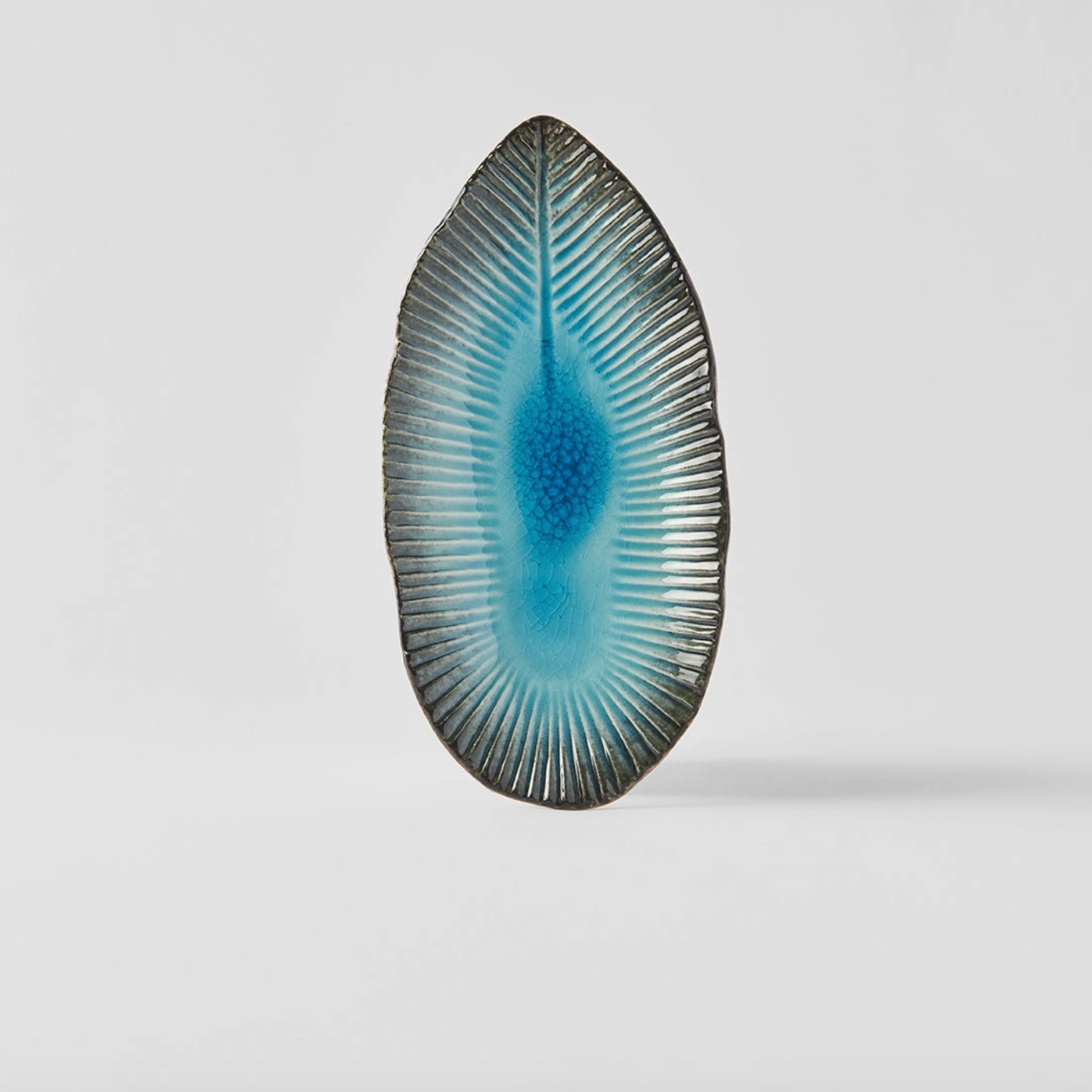 Sky Blue Ridged Oval Plate