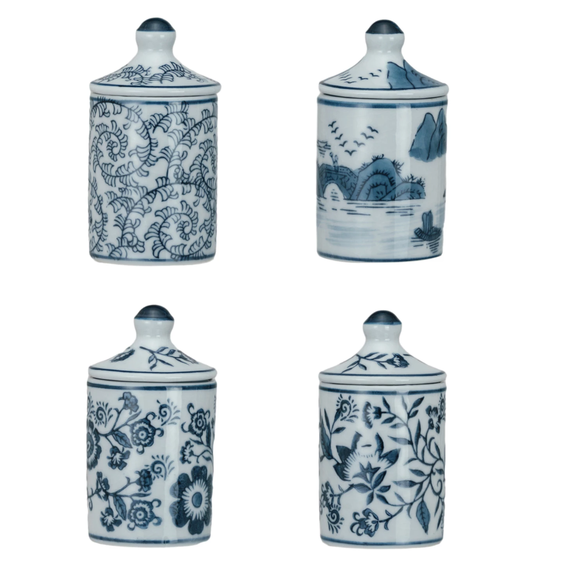 Hand Painted Blue & White Stoneware Spice Jar