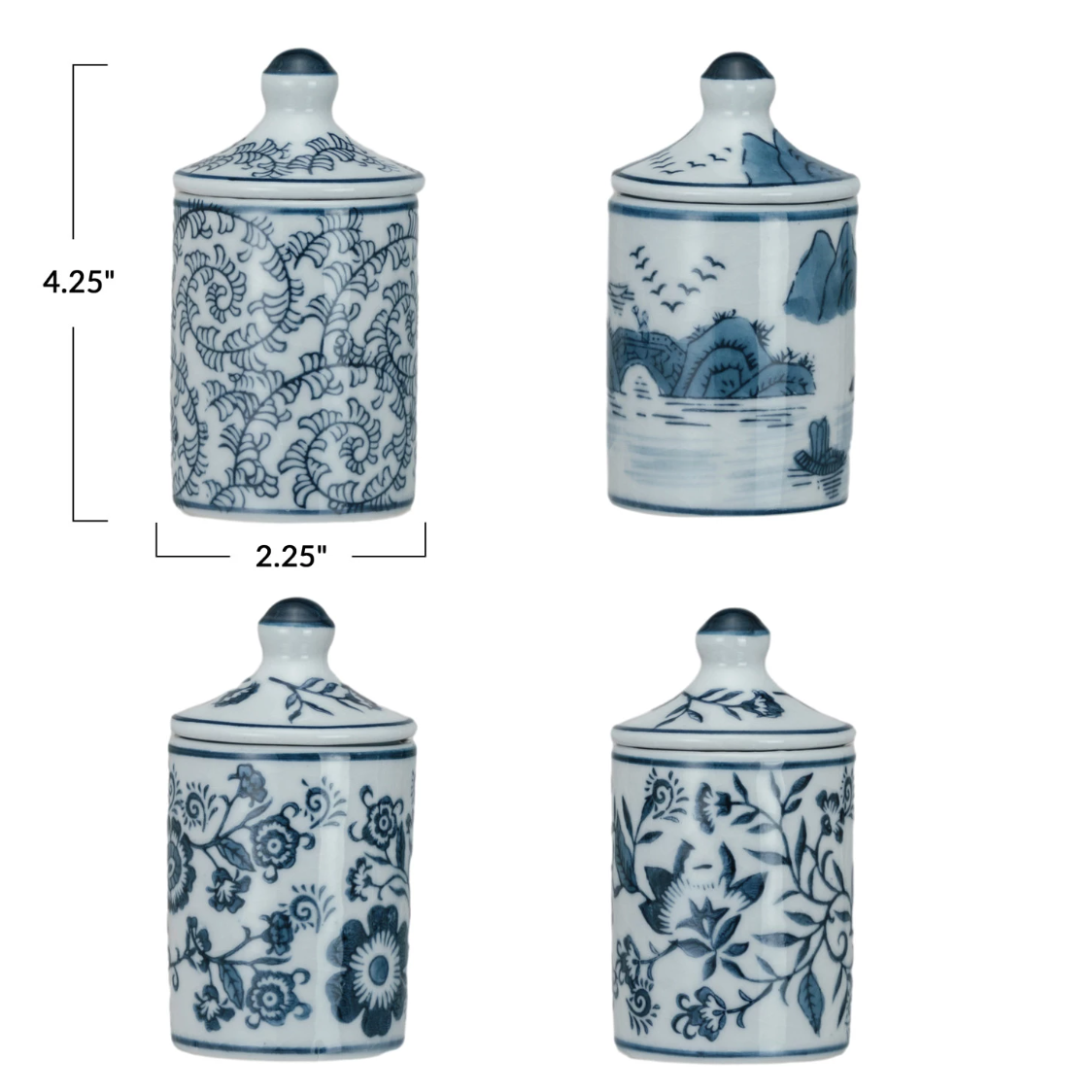 Hand Painted Blue & White Stoneware Spice Jar