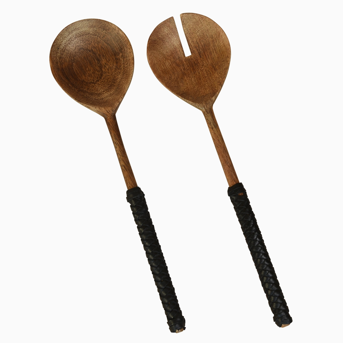 Teak Servers with Black Leather