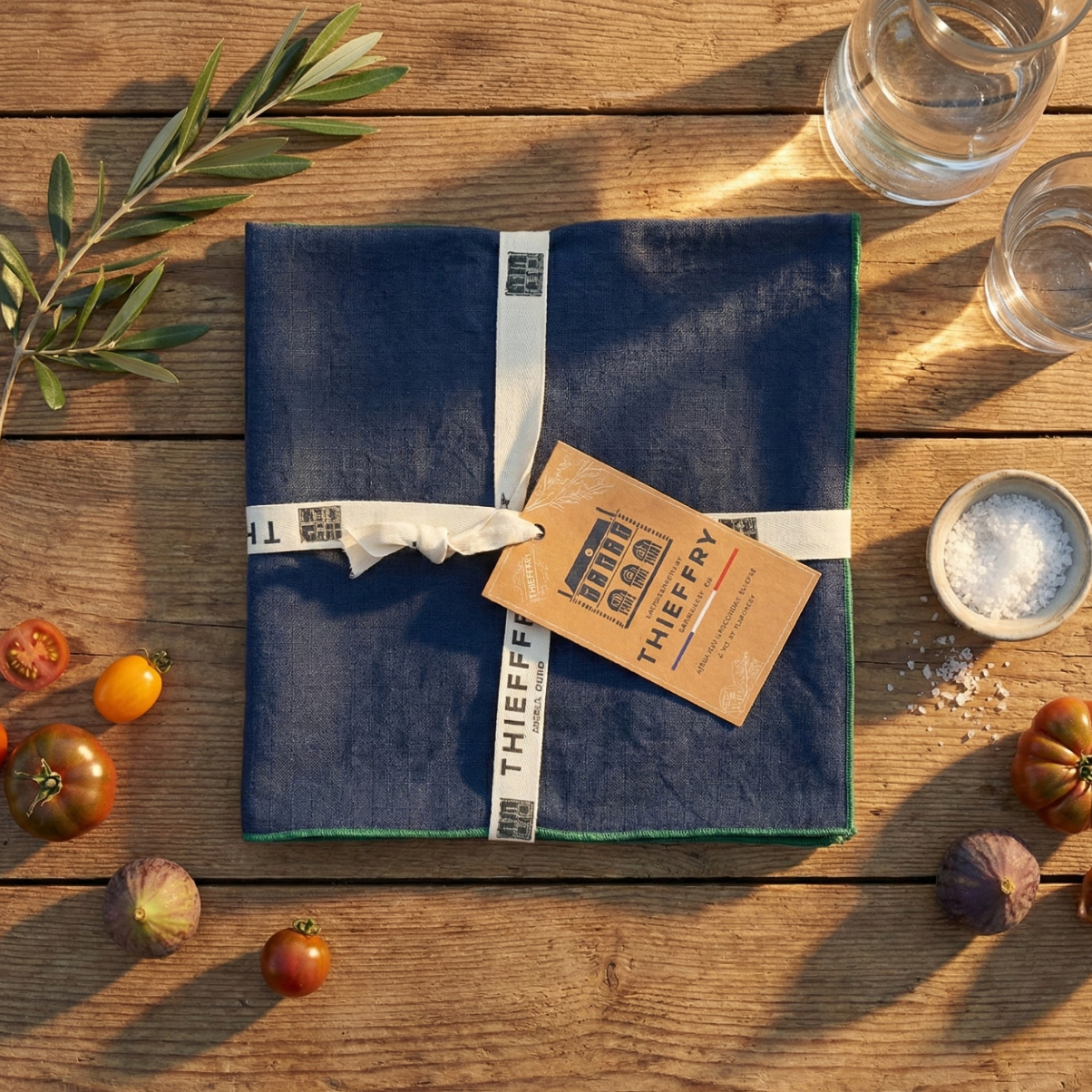 Thieffry Contrast Trim Linen Napkin, Indigo