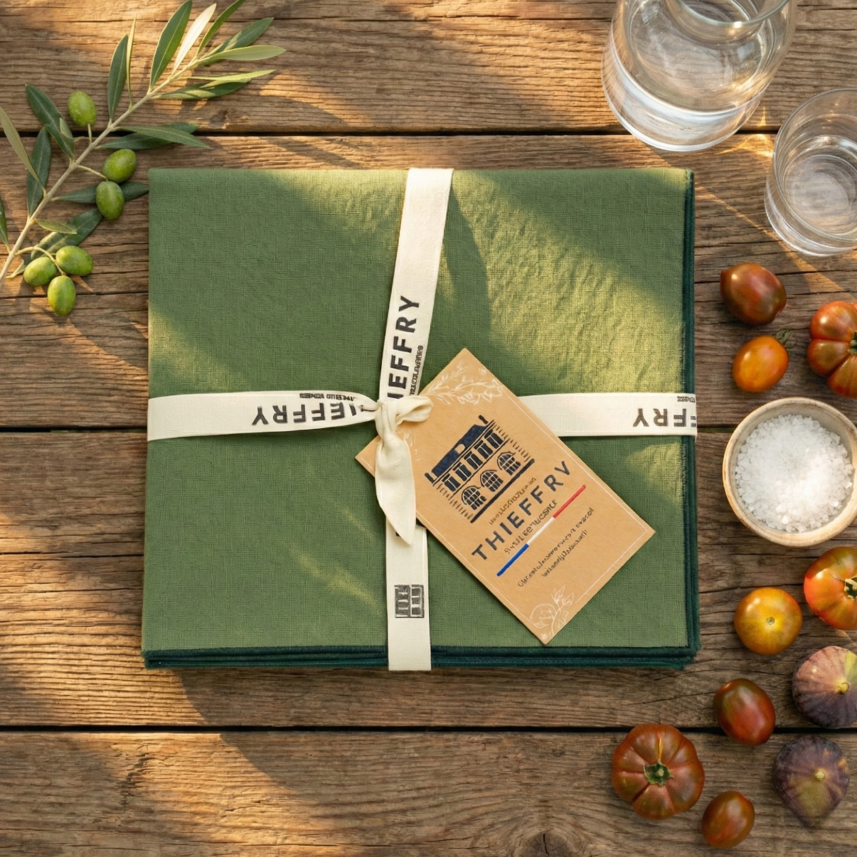 Thieffry Contrast Trim Linen Napkin, Olive