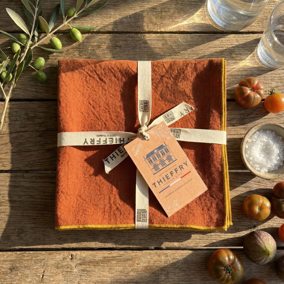 Thieffry Contrast Trim Linen Napkin, Sienna
