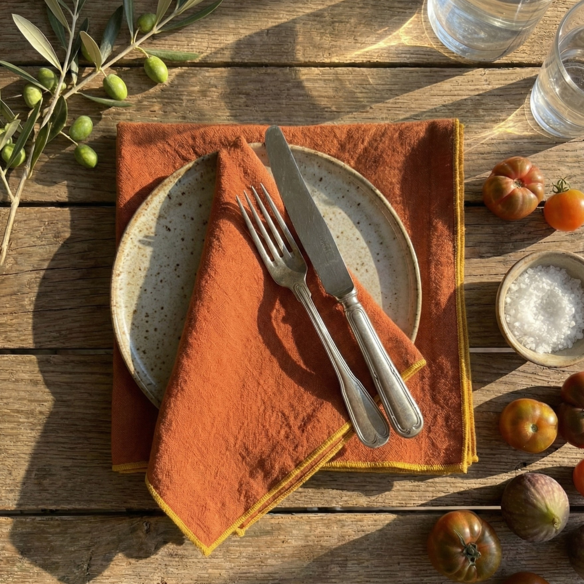 Thieffry Contrast Trim Linen Napkin, Sienna