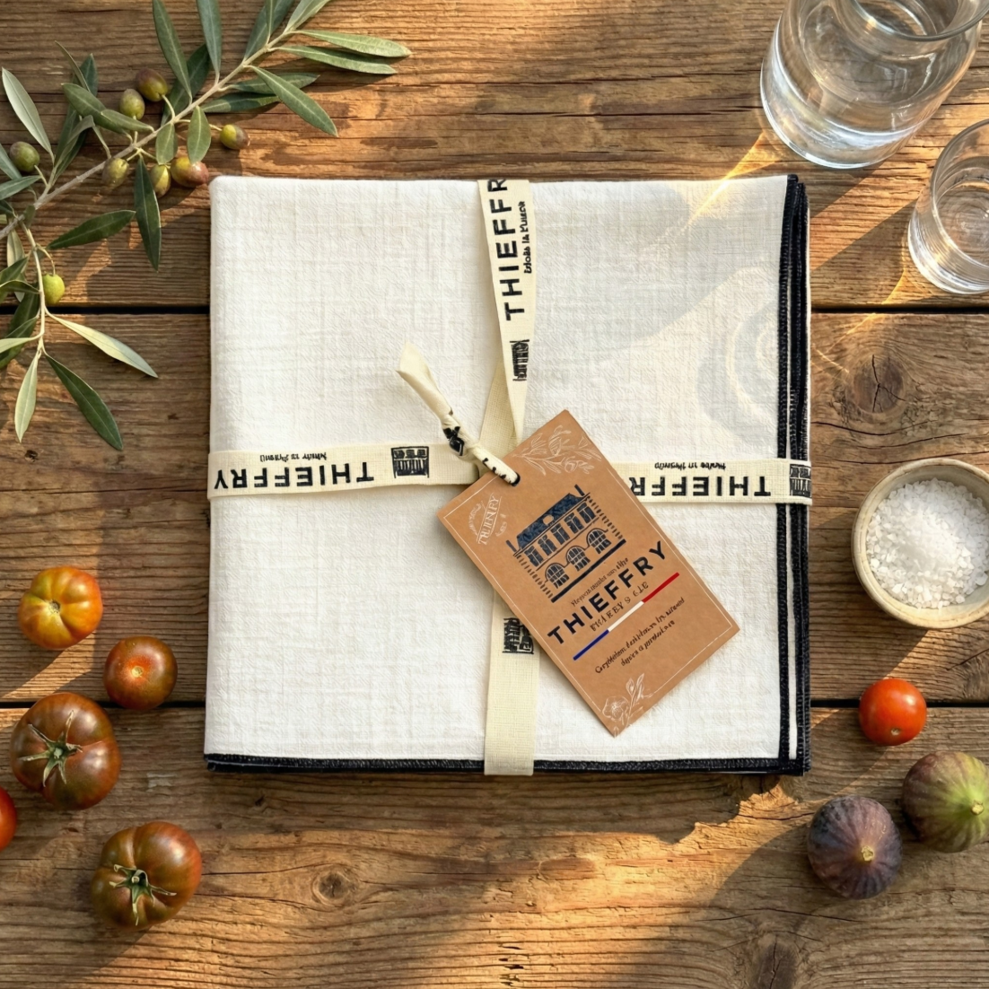 Thieffry Contrast Trim Linen Napkin, White