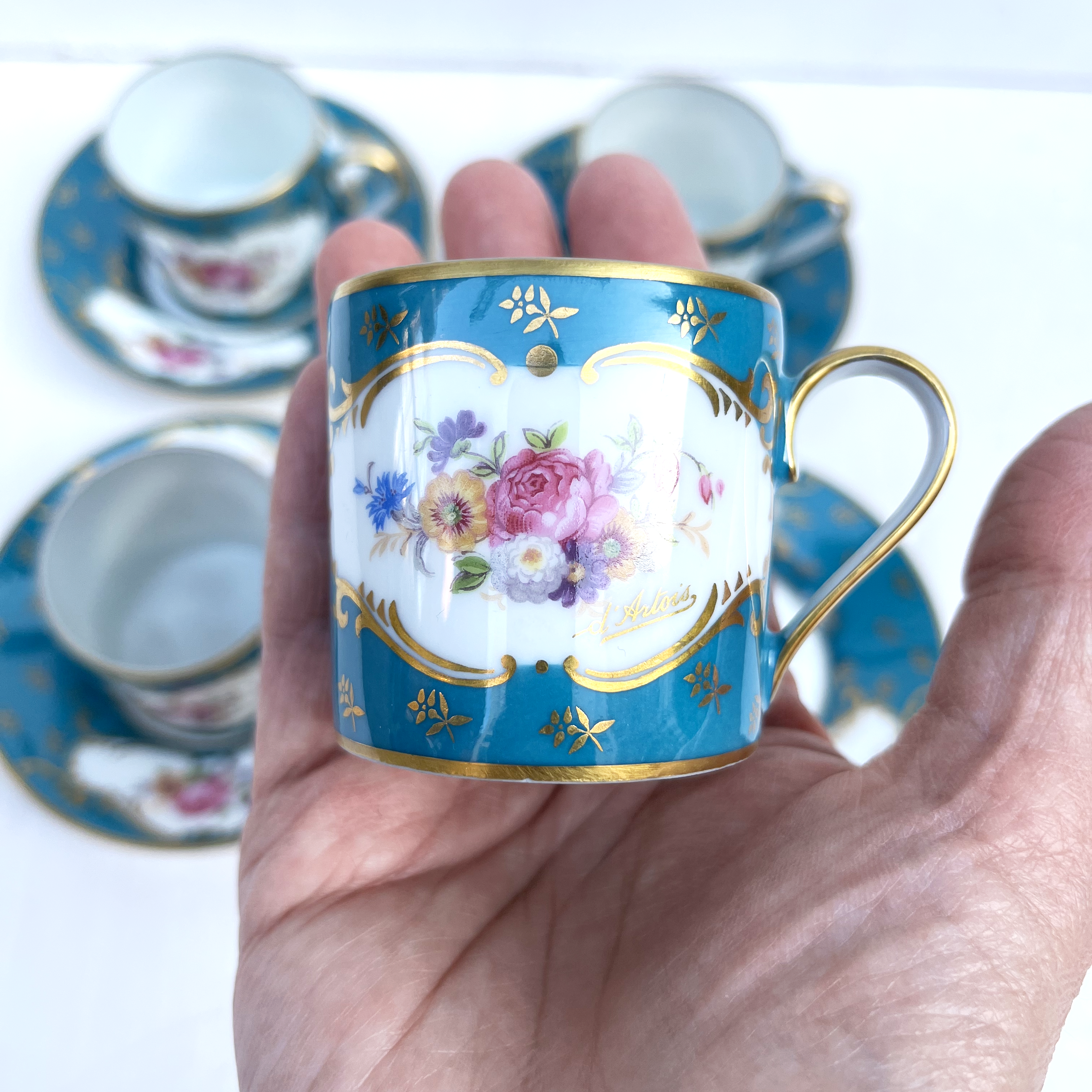 Vintage Royale Limoges Tea Cup & Saucer, Set of 4