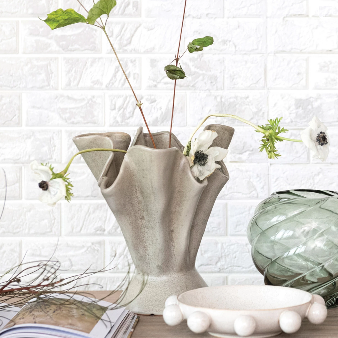 Ruffled Stoneware Vase