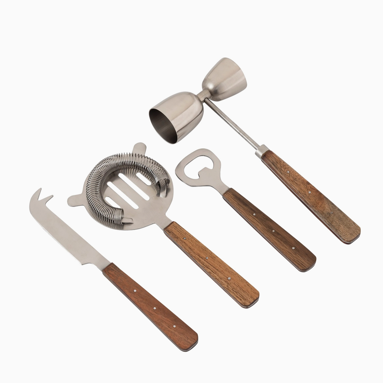 Stainless Steel & Wood Bar Set