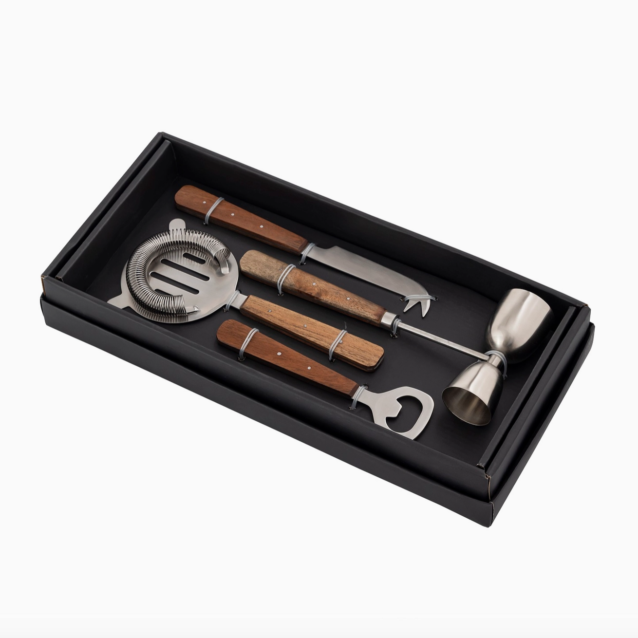 Stainless Steel & Wood Bar Set