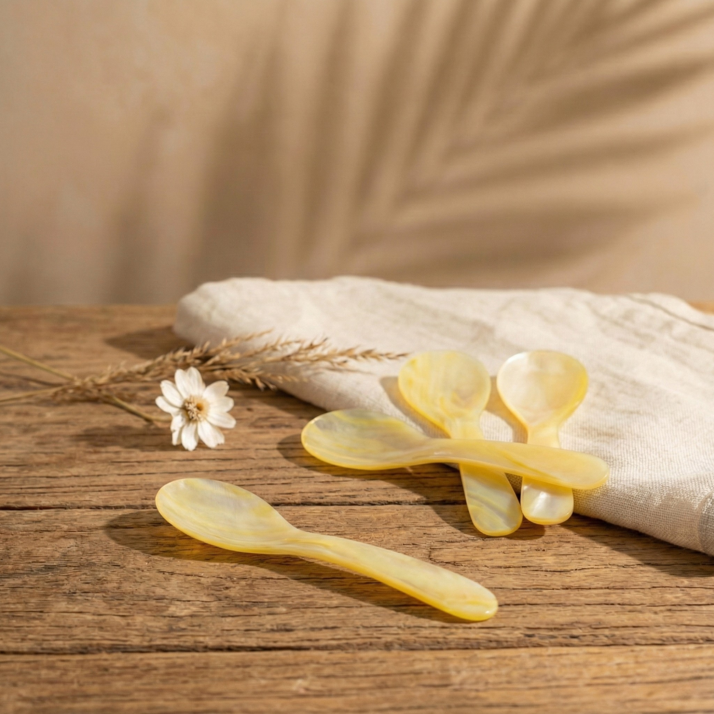 Yellow Mother of Pearl Spoons, Small Set of 4