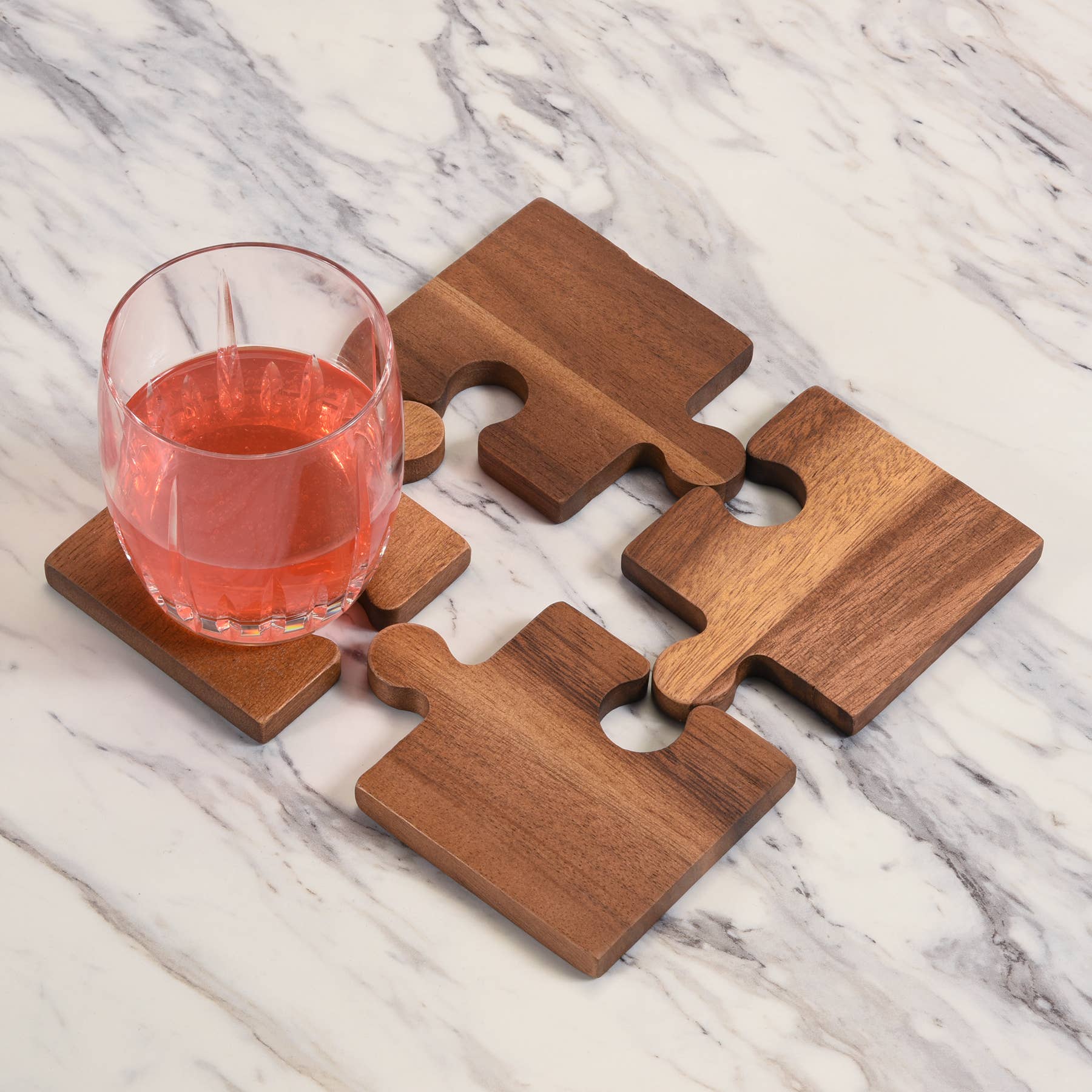 Puzzle Piece Acacia Coasters, Set of 4