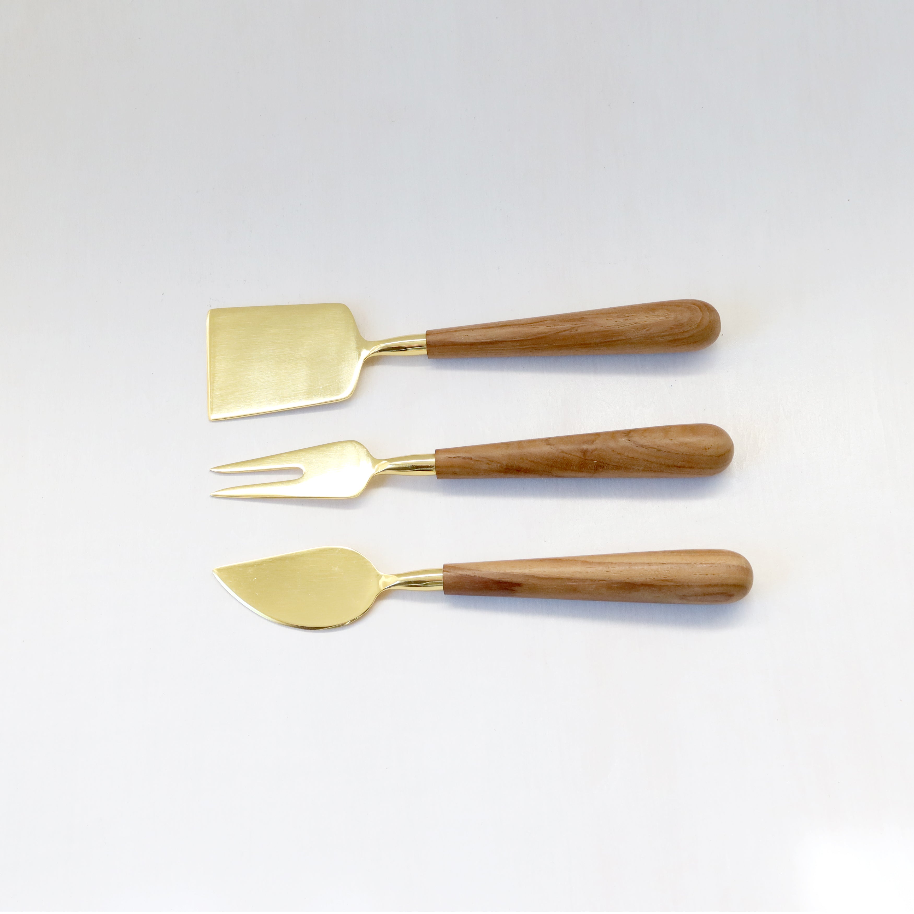 Cheese Servers in Gold and Wood, Set of 3