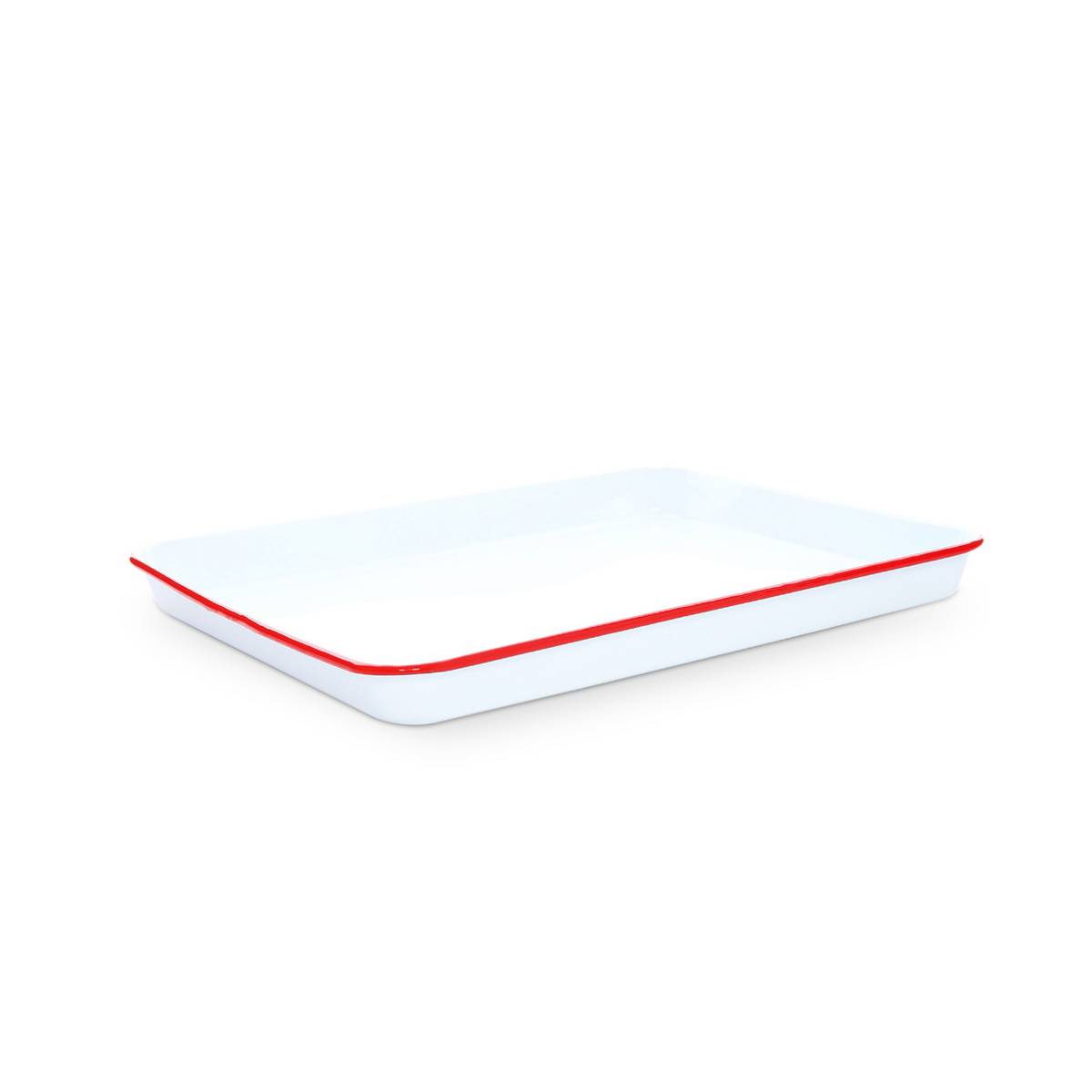 Enamel reusable rectangular tray white w/green rim 6.5 x 4.8 x 1in - 12 pcs