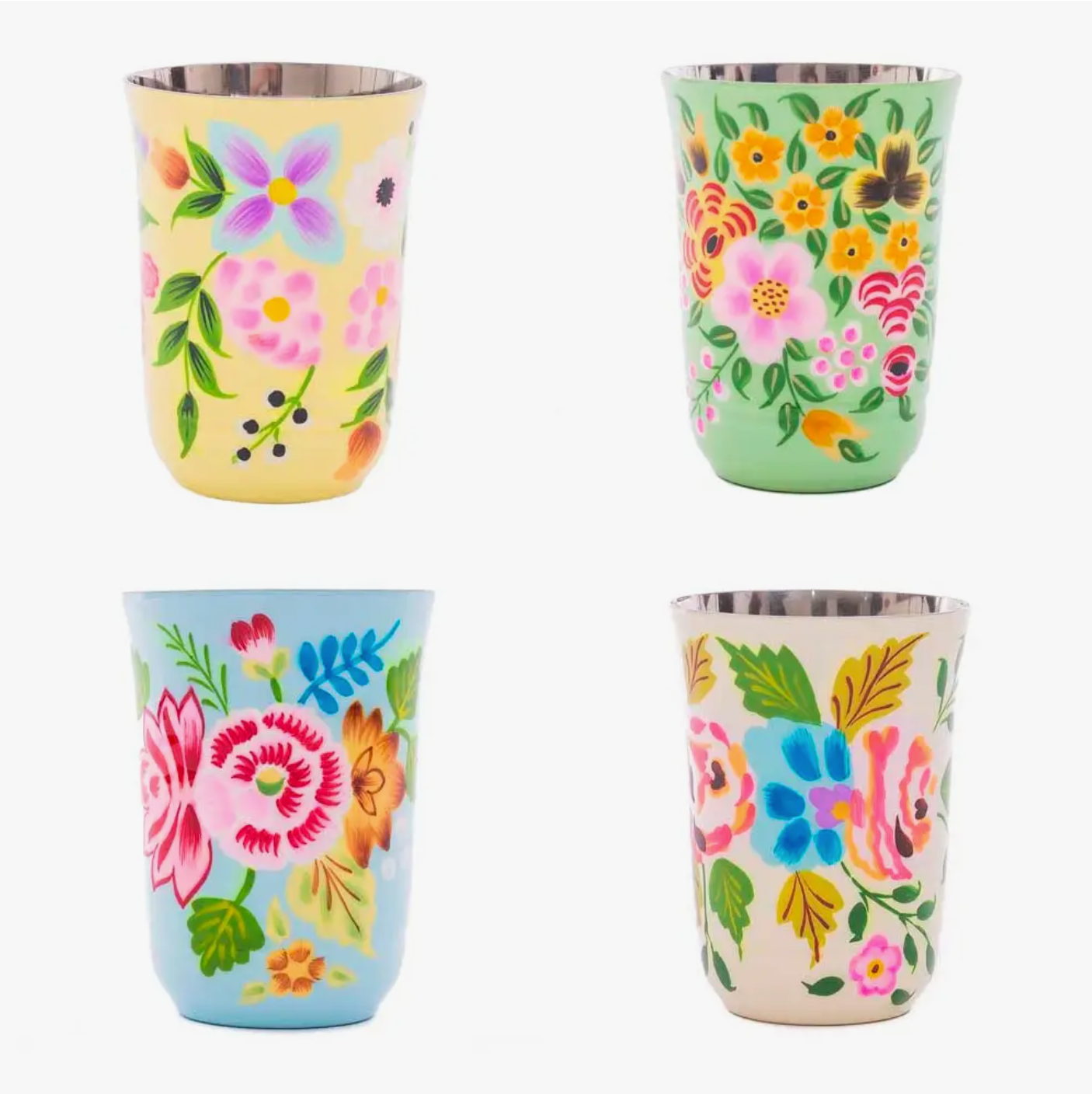 Hand Painted Stainless Steel Cups, Set of 4