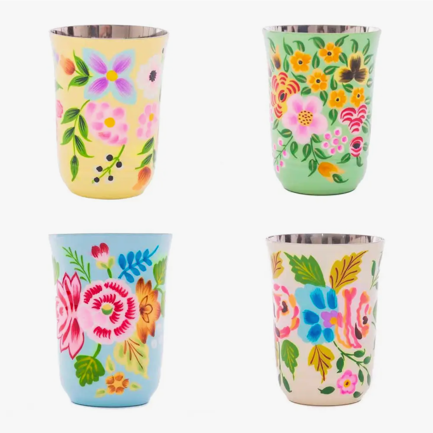 Hand Painted Pastel Stainless Steel Cups, Set of 4