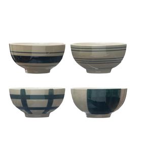 Rustic Hand-Painted Stoneware Small Bowls