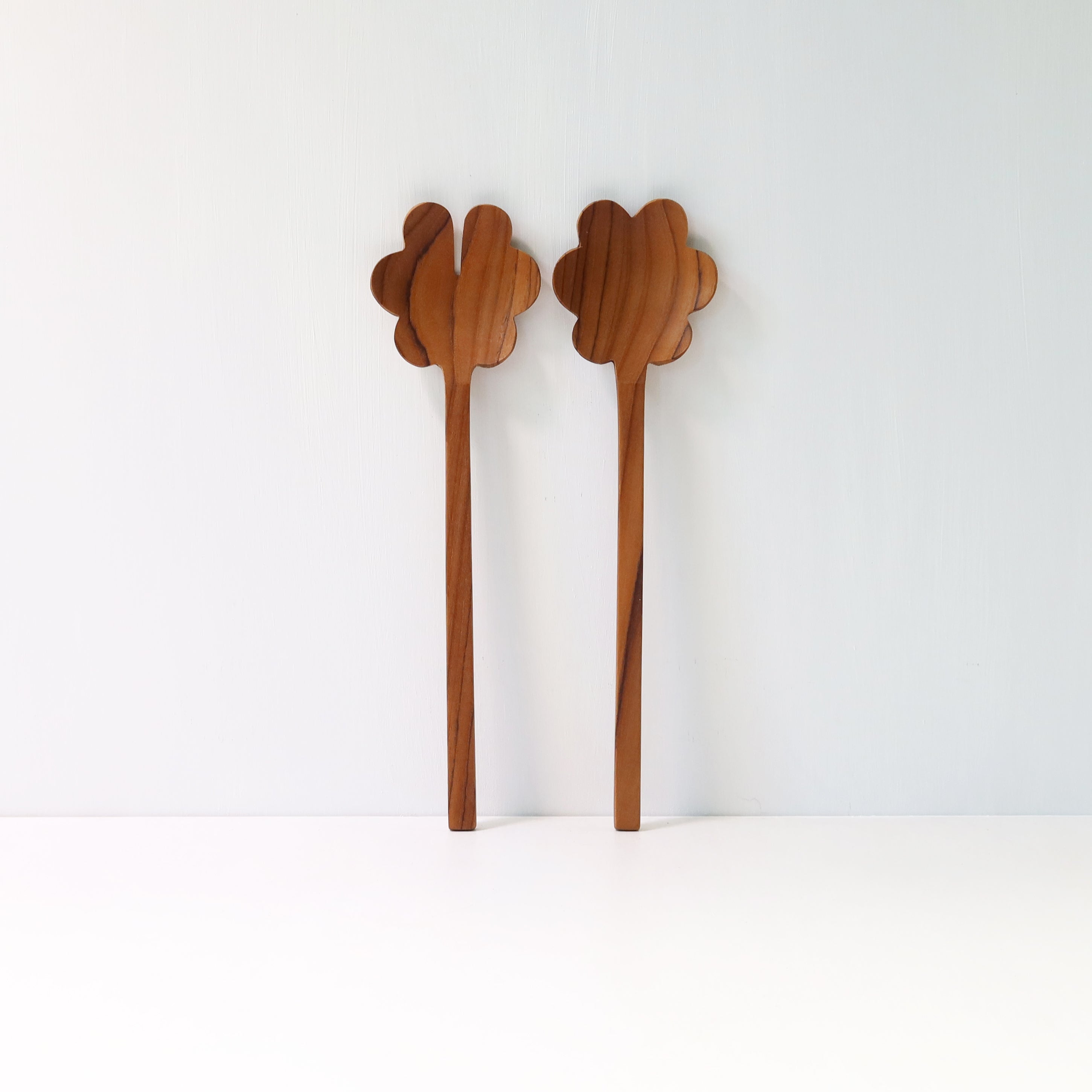 Flower Salad Servers in Teak