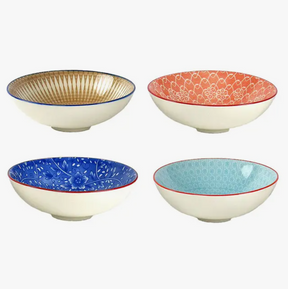 Floral Ceramic Bowls with Colored Rim